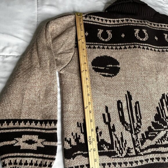 Wrangler Sweater Mens Large Brown Shawl Collar Toggle Cardigan Western Cowboy - Picture 11 of 12